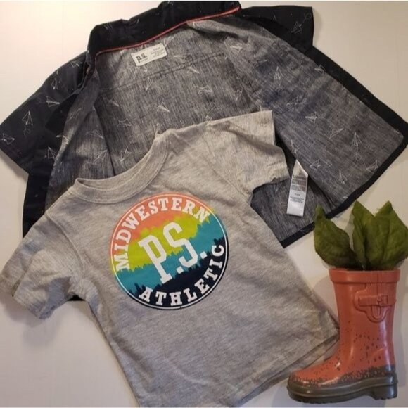 Aeropostale PS Tee Shirt Button Down Shirt Set Knit Graphic Top Boys - Picture 6 of 10